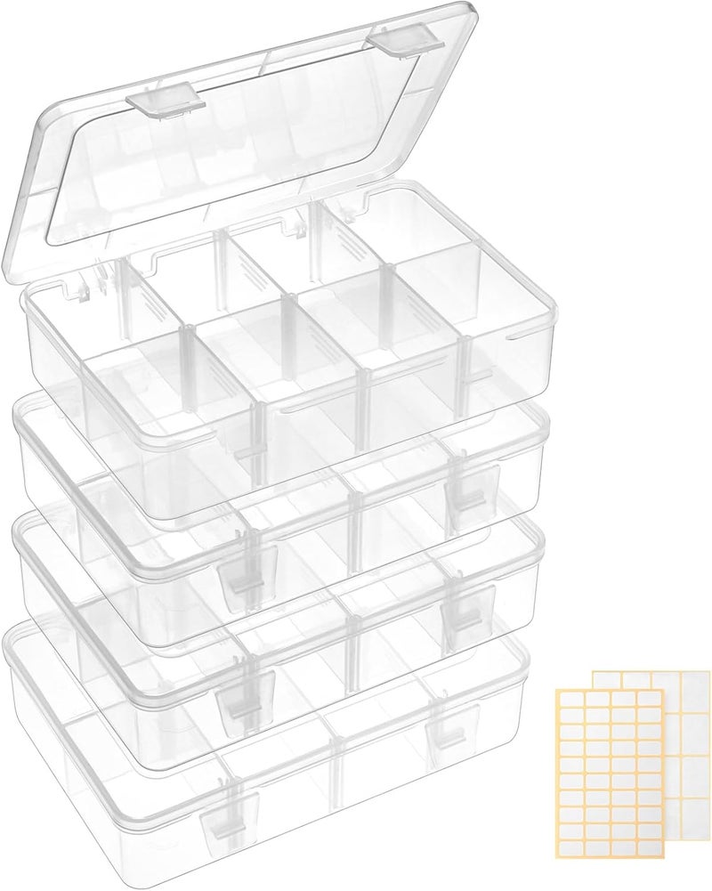 QUEFE 4 Pack 8 Grids Bead Organizers and Storage Tackle Box Organizer Plastic Organizer Box with Removable Dividers or Candies Snacks Electronics Jewelry Small Parts - Image 1